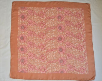 Vintage Pink Floral Print Large Fine Silk Twill Scarf 33" x 34"