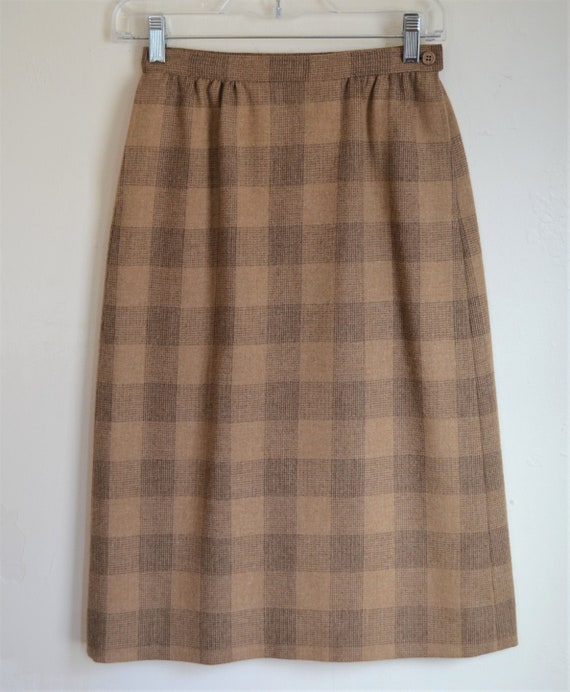 Made in USA Pure Wool Orange Brown Plaid Vintage 1970s Pendleton Wool Pleated Skirt Size Small 27 Waist 70s Wool Skirt