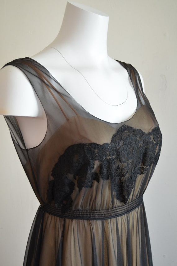 1950s Munsingwear Black Chiffon and Lace Nighty B… - image 3