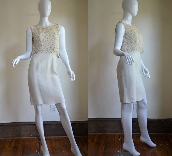 1960s Nat Kaplan Dress with Rhinestones and Pearls