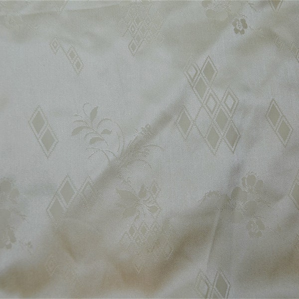 1930s Cream Ivory Silk Satin Jacquard Vintage Fabric Yardage
