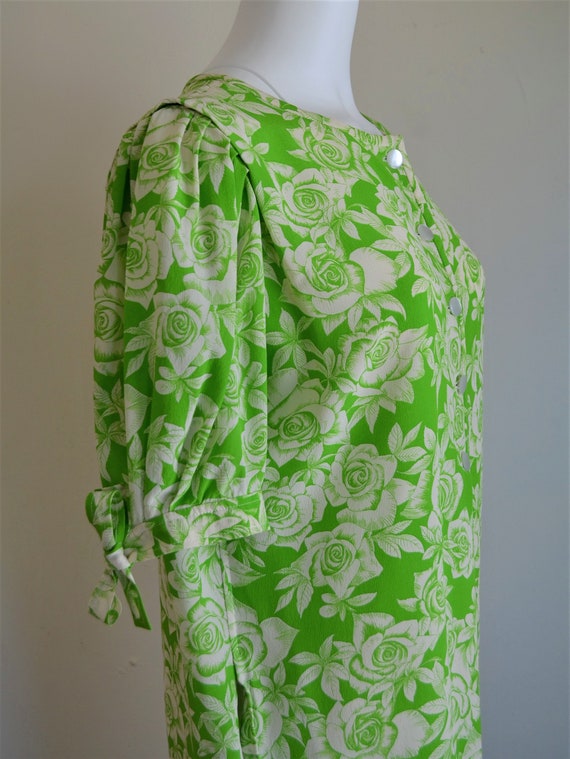 1980s Ungaro Parallele Green & White Silk Dress R… - image 3