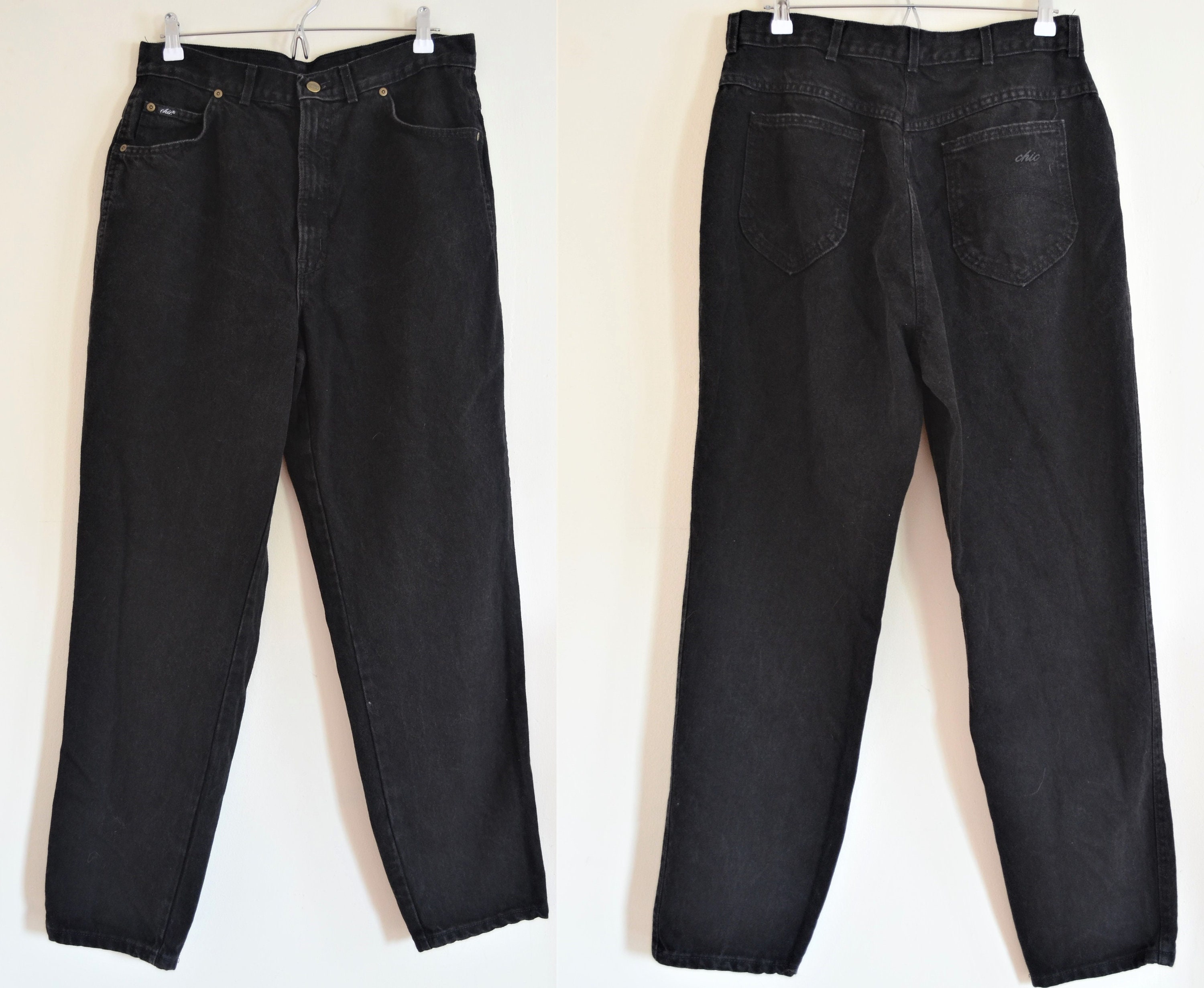 1980s chic Black Denim Jeans Waist 32 