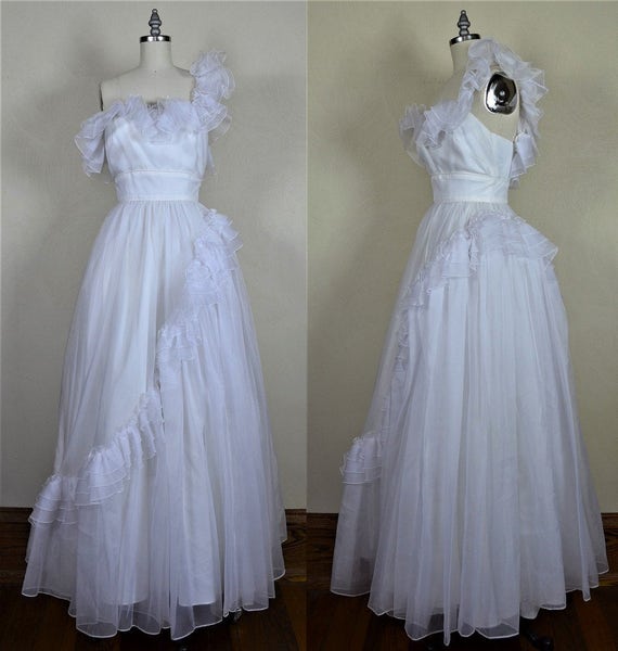 1960s Mike Benet One Shoulder Frilly & Frothy Whit
