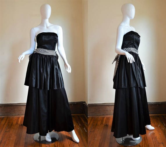 80s Does the 40s Gunne Sax Black & White Straples… - image 1