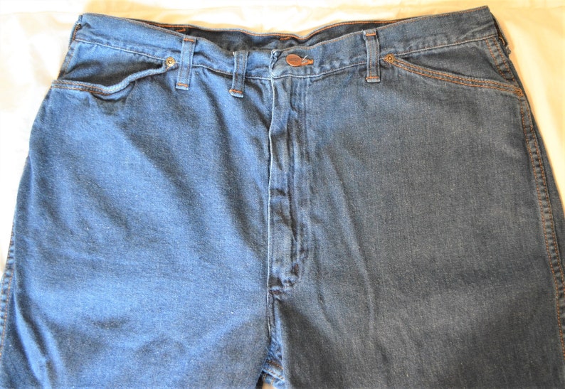1970s Fabulous Wrangler Mens Denim Blue Jean Flare Trousers Waist 36