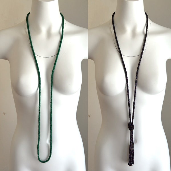 2 1920s Beaded Crochet Long Necklaces in Iridescent Purple and Green