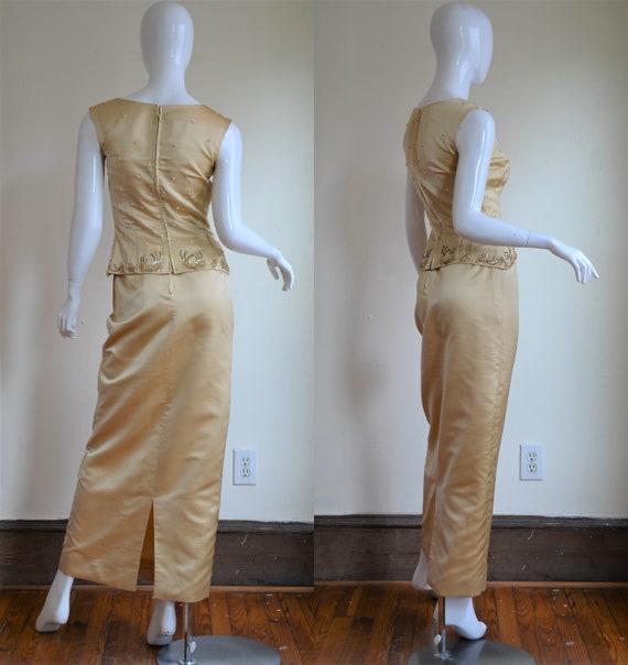 Early 1960s Gold Silk Beaded & Sequined Hourglass… - image 4