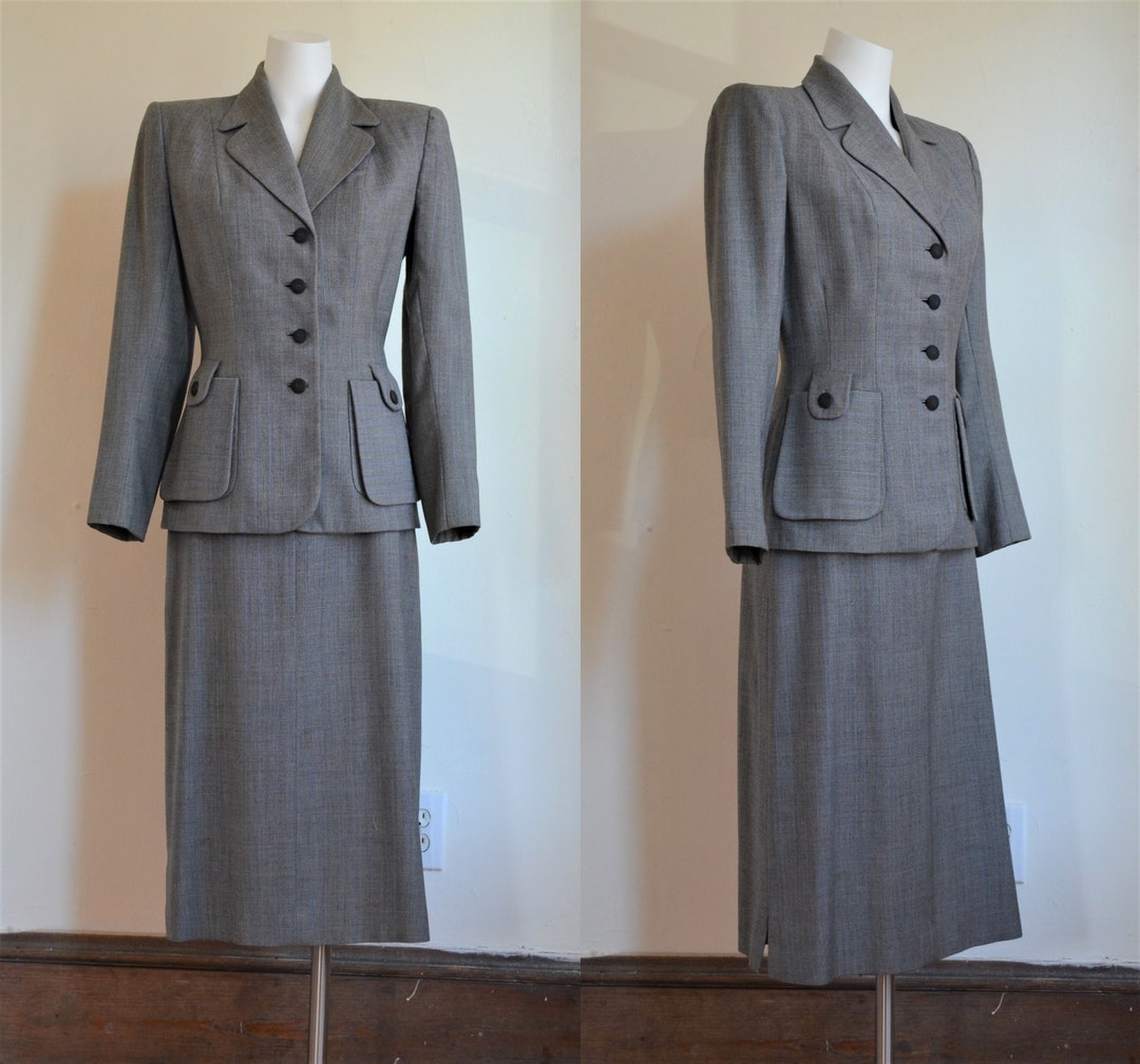 40's Wool Skirt Suit with Striped Blazer by Moordale