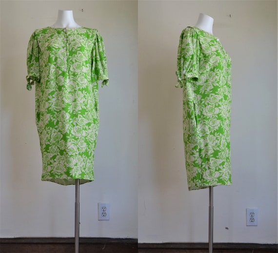 1980s Ungaro Parallele Green & White Silk Dress R… - image 1