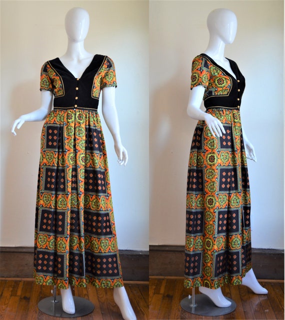 1970s Jay Morley for Fern Violette Luxe Boho Maxi Dre… - Gem