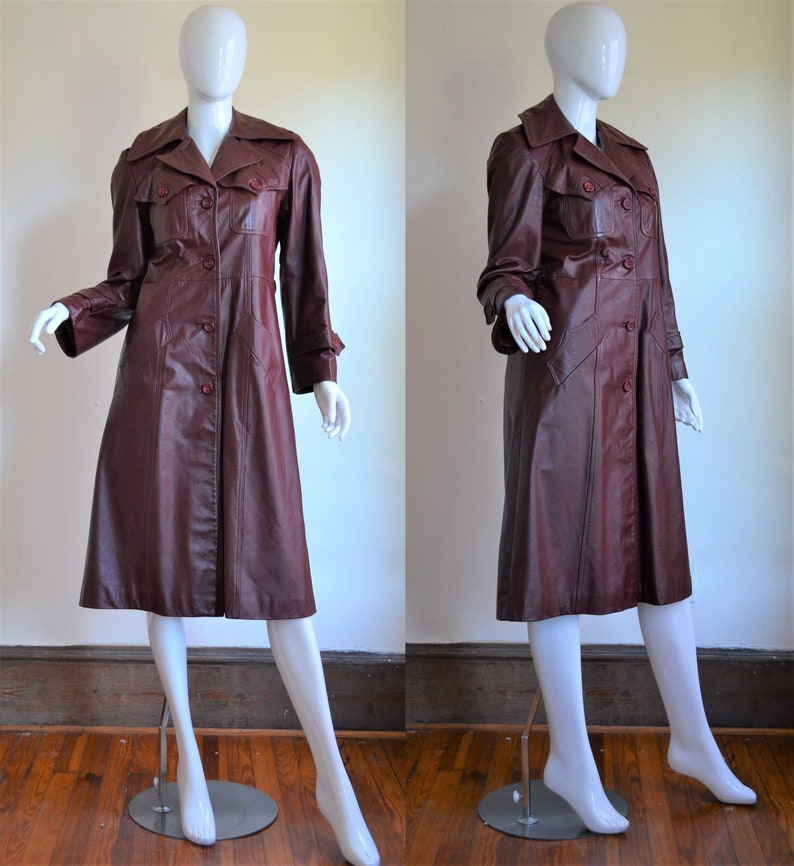 1970s Perfect Burgundy Leather Spy Girl Trench Coat Made in | Etsy