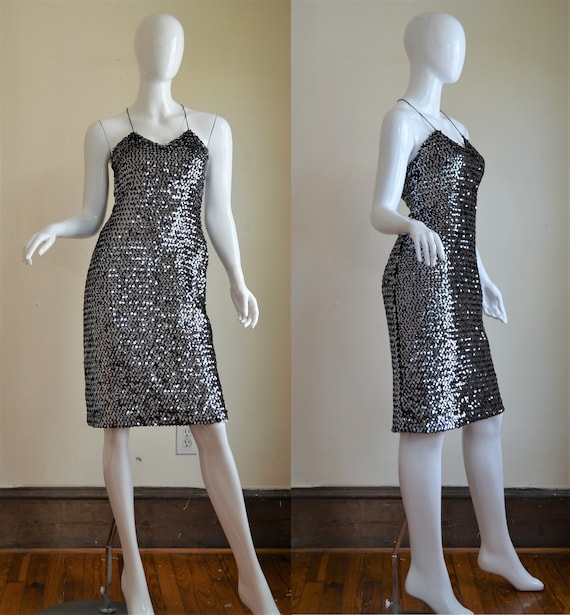 80s Does the 50s Sexy AF Silver Sequin Hourglass … - image 1