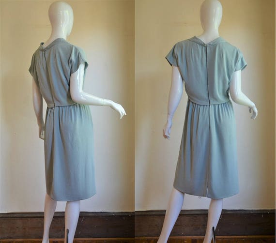 1960s Blue Silk Crepe Dress with Couture Details … - image 2