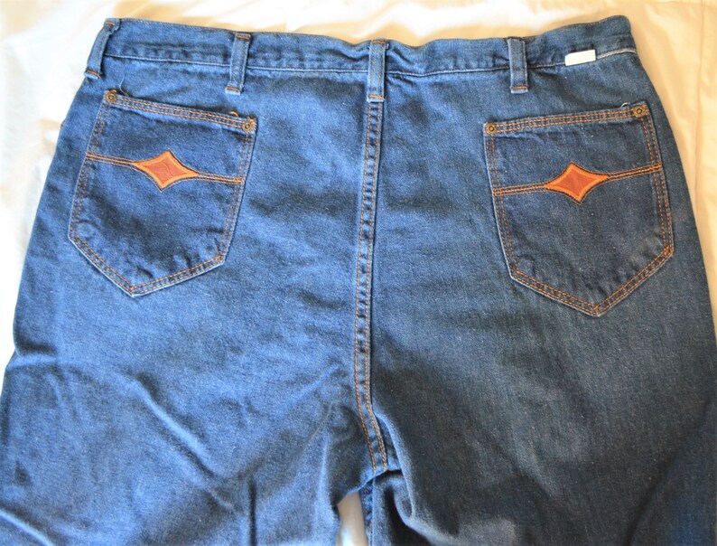 1970s Fabulous Wrangler Mens Denim Blue Jean Flare Trousers Waist 36