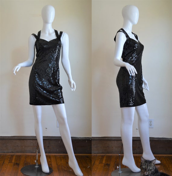 1980s Cache Ultimate Black Sequin Form Fitting Min