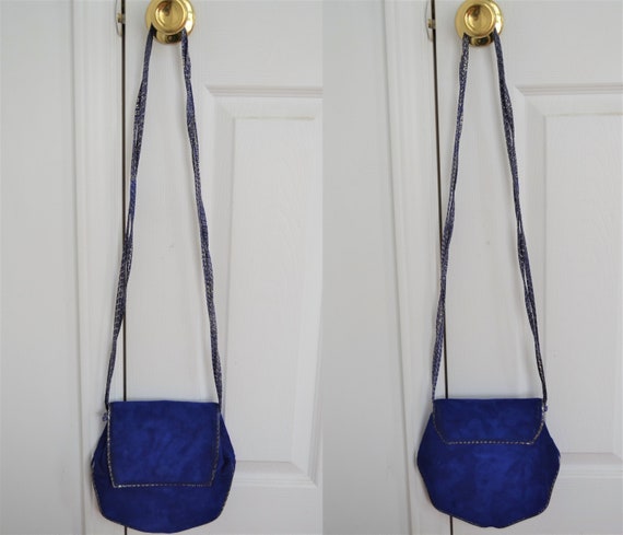 1970s Anne Klein for Calderon Blue Suede Shoulder… - image 1