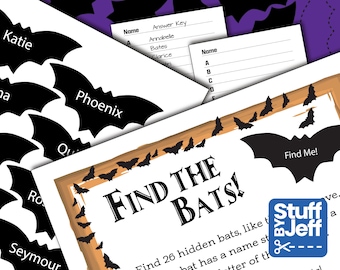 Kids Halloween Party Game - Find-A-Bat "Halloween Names" - Digital Download - Unique Fun - Kids