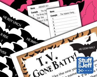 Halloween Party Game - Find-A-Bat "TV Minus BATS" - Digital Download - Unique Fun - Adults - Teens