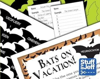 Halloween Party Game - Find-A-Bat "Vacations Minus BATS" - Digital Download - Unique Fun - Adults - Teens