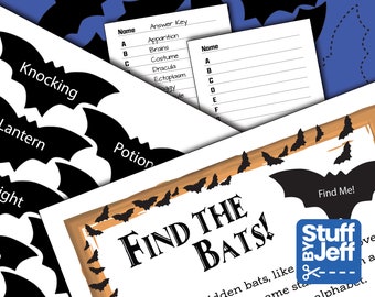 Kids Halloween Party Game - Find-A-Bat "Halloween Words" - Digital Download - Unique Fun - Kids