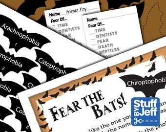 Halloween Party Game - Find-A-Bat "Phobias" - Digital Download - Unique Fun - Adults - Teens