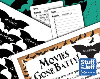 Halloween Party Game - Find-A-Bat "Movies Minus BATS" - Digital Download - Unique Fun - Adults - Teens