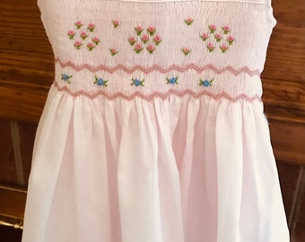 Rosebuds embroidered on dress.  Infants, toddlers, girls, portraits or special occasion