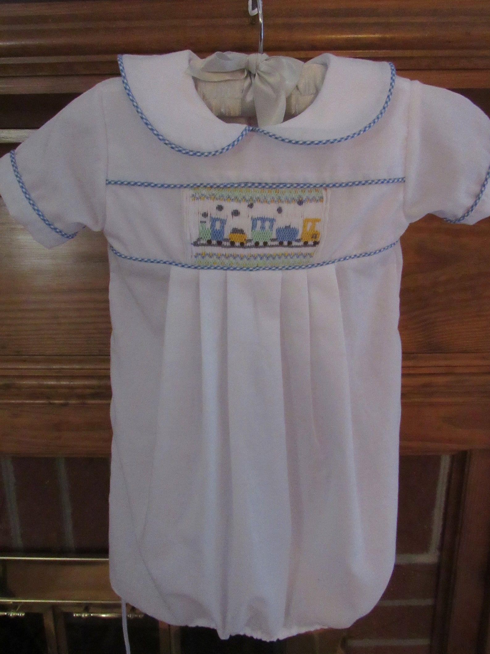 Day gown for baby boy with handsmocked train. Appropriate Etsy