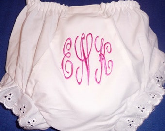 Monogrammed bloomers, monogrammed diaper cover,, monogrammed ruffle, baby gift, shower gift, monogram infant toddler