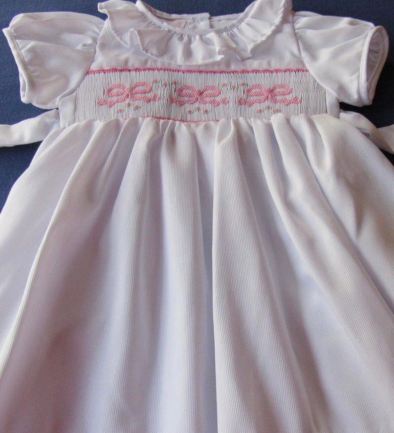 Baby Threads Pink Bows Hand Smocked Printed Bishop Set