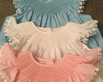 Ready to Smock Baby Girl Bubble with white trim.  Ready for you to smocked