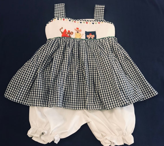 Back to School Two Piece Dress. Smocked With Mice, Circle, Triangle and  Block. 