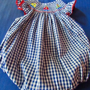 Petit Bebe Baby Girls Pink Check Bubble - Smocked Sailboats
