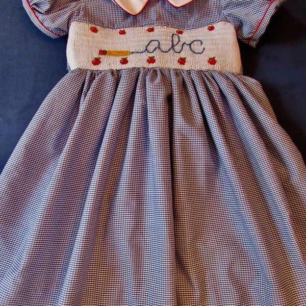 ABC dress.  Back to school ABC dress.  Dress with embroidered Apples and  pencil