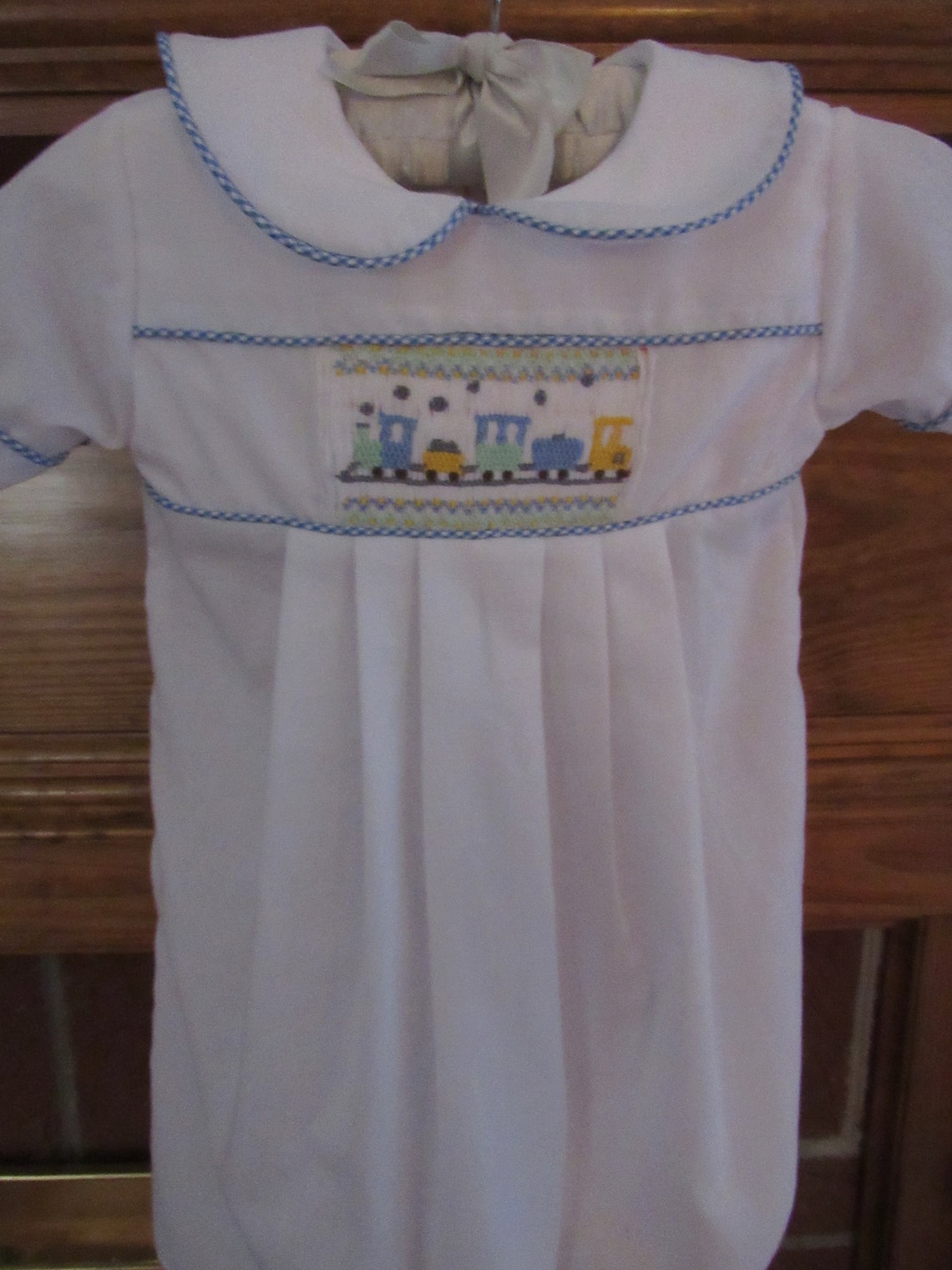 Day gown for baby boy with handsmocked train. Appropriate Etsy