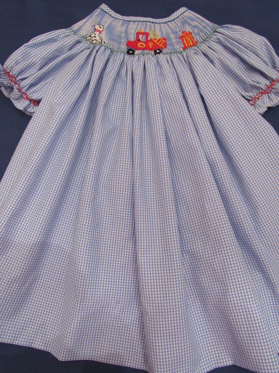 Fire truck smocked dress hotsell