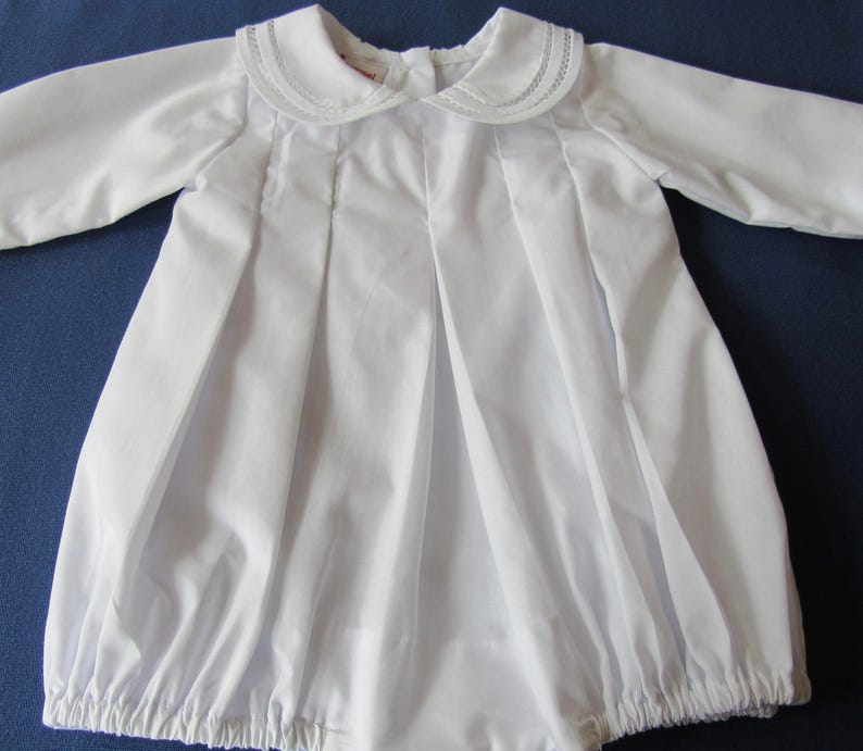 White baby bubble with embroidered collar