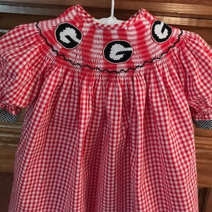 Georgia Bulldogs bubble.  Georgia Bulldogs bishop dress.  Georgia Bulldogs red gingham.  Boys and girls