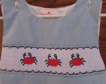 4th of July.  Indipendence day.  Hand smocked JonJon with red crabs