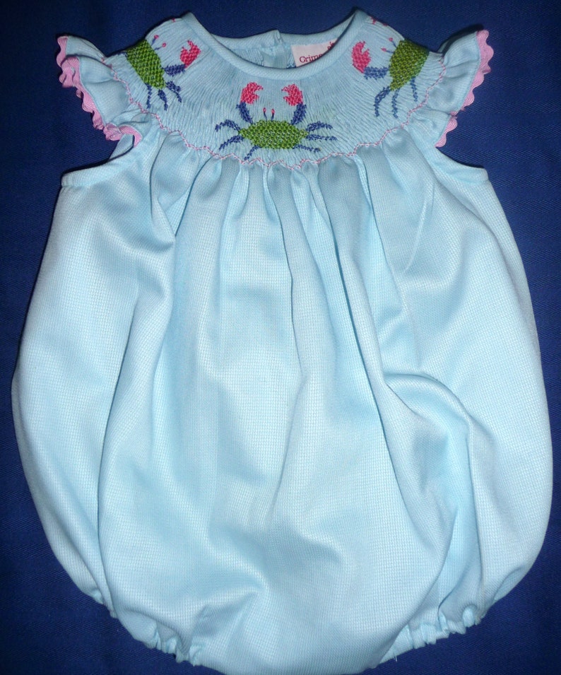 Smocked Bubble With Green Crabs Baby Girl Bubble Smocked Etsy