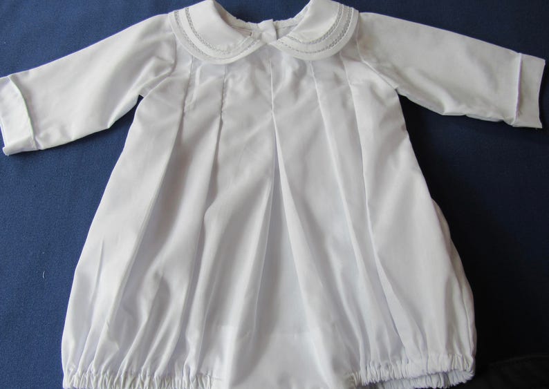 White baby bubble with embroidered collar
