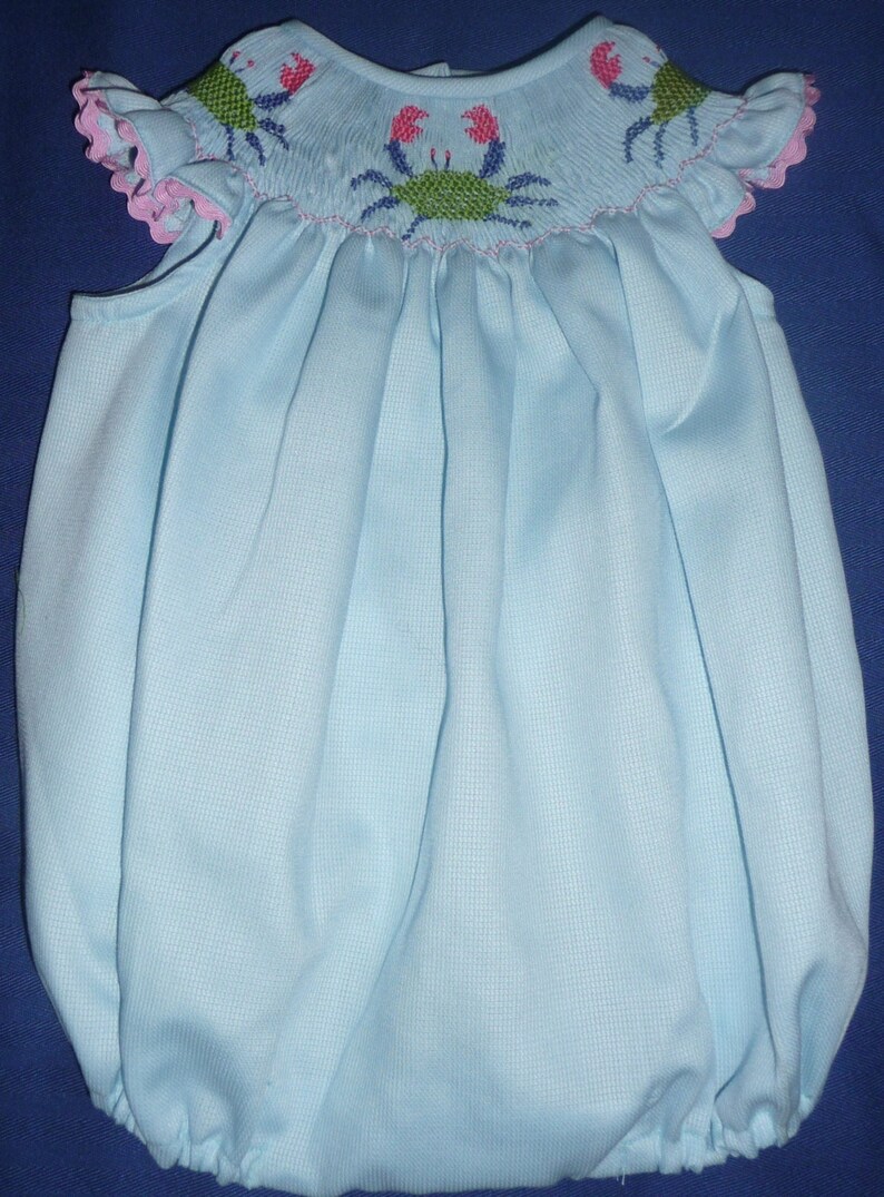 Smocked Bubble With Green Crabs Baby Girl Bubble Smocked Etsy