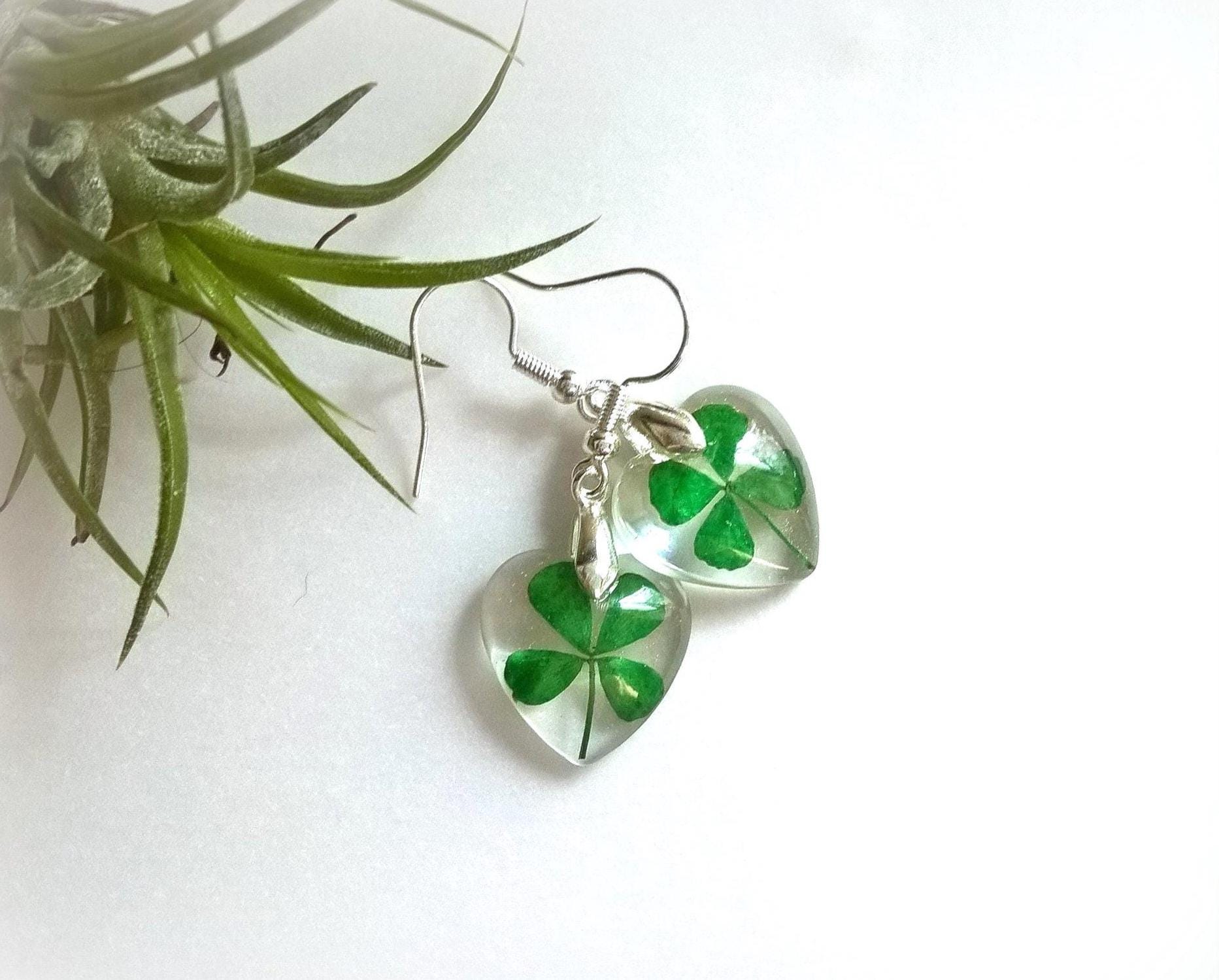 Orecchini Pendenti Trifoglio Irlandese Per San Patrizio - Ganci Ipoallergenici Oro E Argento, Con Sacchetto Regalo