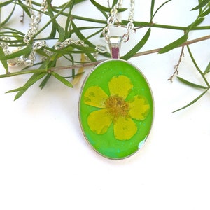 Real Pressed Flower Buttercup Wildflower Pendant Necklace