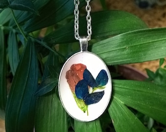 Real Indian Paintbrush Bluebonnet Pressed Flower Pendant Necklace Wildflower Texas Jewelry