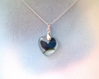 Texas Bluebonnet Real Pressed Flower Silver Plated Heart Pendant Necklace