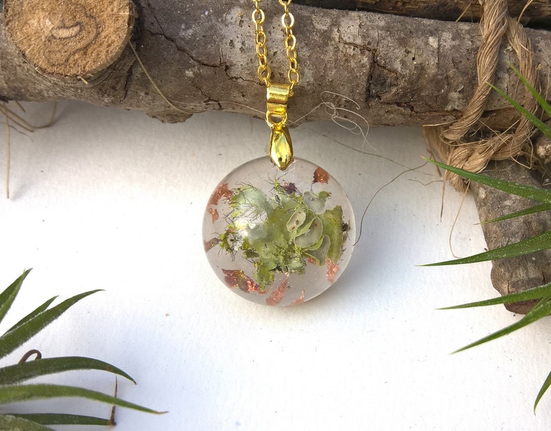 Real Lichen Woodland Resin Nature Round Forest Pendant Necklace image 5