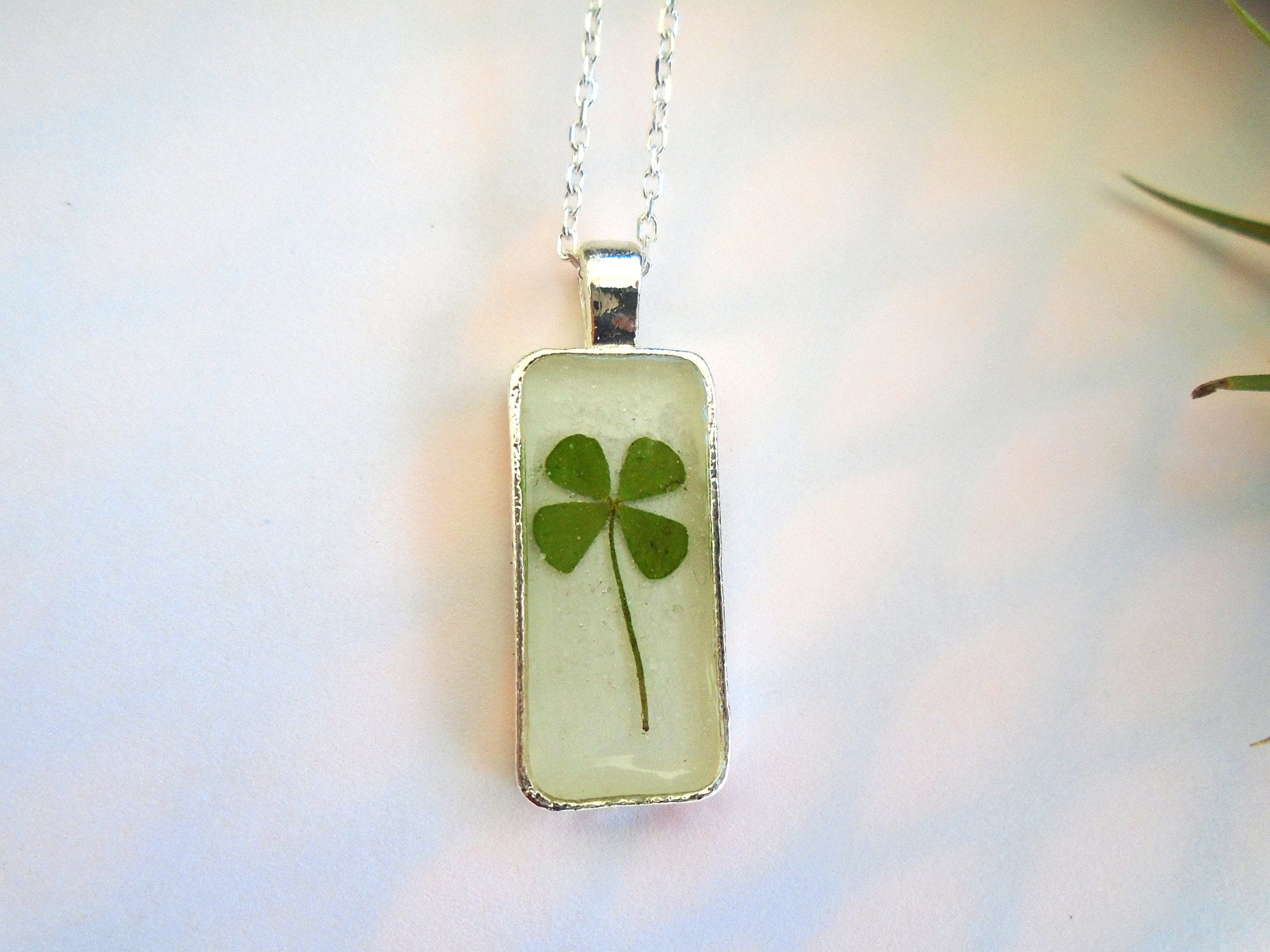 Lucky Real Pressed Four Leaf Clover Irish Silver Plated Rectangle ...