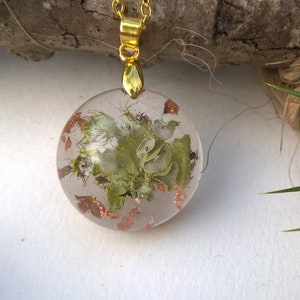 Real Lichen Woodland Resin Nature Round Forest Pendant Necklace image 1